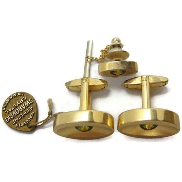 Sarah Coventry Cufflinks Set Swarovski Crystal Gold Tone Wedding Tux Vintage - Picture 13 of 13